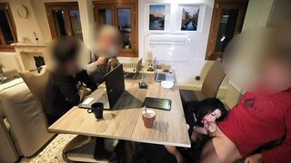 PUBLIC EXTREME! HOT WANG MADE TO CUM UNDERNEATH THE TABLE