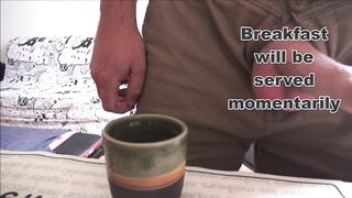 This playgirl drinks coffee with cum for breakfast