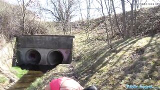 Public Agent Peachy booty constricted pussy art student swallows