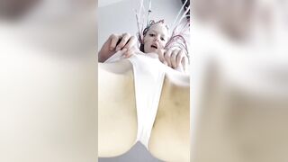 Pink haired hotty spreads legs wide open ?