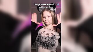 Big breasts bounce as she teases with tongue ?
