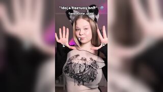 Big breasts bounce as she teases with tongue ?