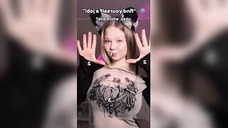 Big breasts bounce as she teases with tongue ?