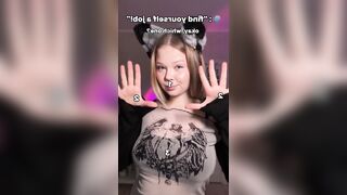 Big breasts bounce as she teases with tongue ?