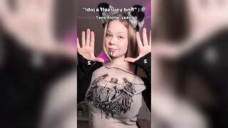 Big breasts bounce as she teases with tongue ?