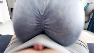 Humping my round ass on stepbrother's dong until this dude cum on my leggings