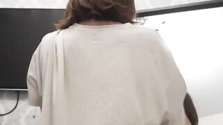In front of the mirror: deep throat plug, which makes her even greater amount sexually excited