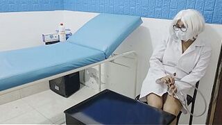A older nurse has sex with an silly and shy patient. He only wanted medical attention but ended up having sex with the aged nurse in the doctor's office.