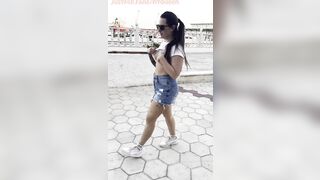 exhibitionism?I show my petite tits on the beach