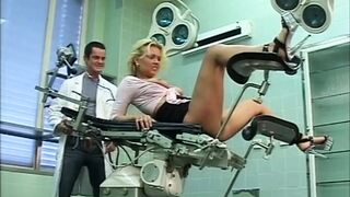 Nice-looking Young Golden-haired with Big Breasts Screwed and Semen flow on Her Ass by Gynecologist