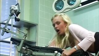 Nice-looking Young Golden-haired with Big Breasts Screwed and Semen flow on Her Ass by Gynecologist