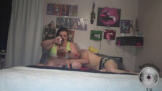 Bunny smokes and gets her twat played with