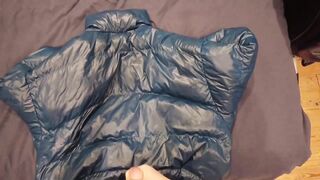 Jerking off and Cumming on my Shiny Blue Puffer Jacket