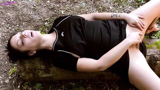 Natural MILF Mia Fingers Her Shaggy Snatch to Orgasm in the Public Forest