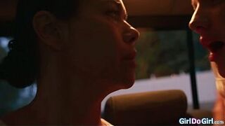 Kenna James submits herself fully for the first time to her master lesbian lover Dana Vespoli.The busty golden-haired is spanked in the backseat of her car