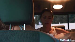 Kenna James submits herself fully for the first time to her master lesbian lover Dana Vespoli.The busty golden-haired is spanked in the backseat of her car