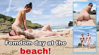 Femdom Day at the Beach! Public Thrall Nudity Outdoor Humiliation & Orgasms