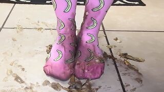 Big Feet in Banana Socks Crush And Squish Bananas! Come Get Your Dinner