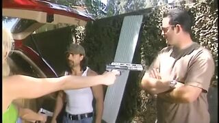 Stud plows hot blonde broad against tree