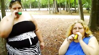 2 bbws are balloon blowing and popping
