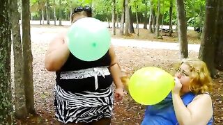 2 bbws are balloon blowing and popping