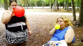 2 bbws are balloon blowing and popping