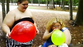 2 bbws are balloon blowing and popping