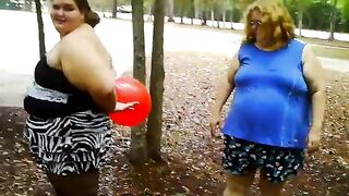 2 bbws are balloon blowing and popping