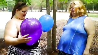 2 bbws are balloon blowing and popping
