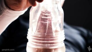 Fucking a flashlight close-up. Big penis and a lot of cum - Yan Pink