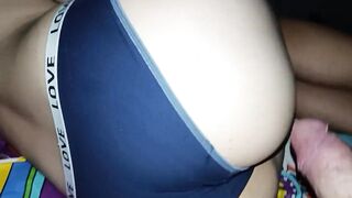 Stepmom's ass is so tempting, it all ended will ended with a joint jerking and cum on panties
