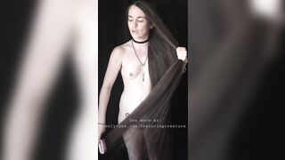 Creature sings "go my love" whilst brushing her long hair