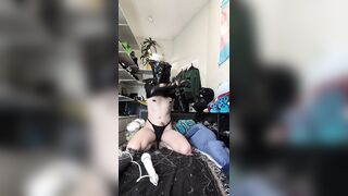 Breathplay manacled with noose and bag