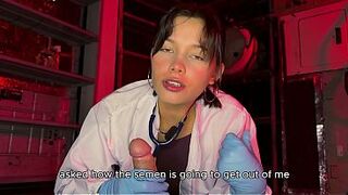 They drain my jizz in a nuclear laboratory, a sexy doctor fucks me on red alert