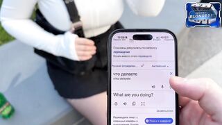 A mute stranger met a Russian cutie without words! A lot of cum on her face.
