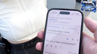 A mute stranger met a Russian cutie without words! A lot of cum on her face.