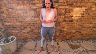 Getting my garments juicy in void urine by a petite whore - self jean piss - posing and undressing