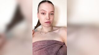 Stripped shoulders teasing with towel barely holding ?