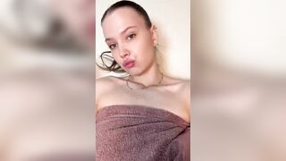 Stripped shoulders teasing with towel barely holding ?