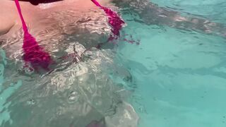 Artemisia Love showing her moist big breasts in a micro bikini underwater Link. in bio