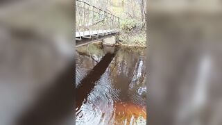 Latvian hotty jumps off a bridge into the river.