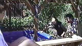 Vintage amateur orgy with two couples in the backyard