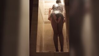 hot shower in garments and stockings