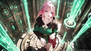 Deep Squat Teasing Below the Massive Magic Array, Green Battle Gear Stretched Constricted.