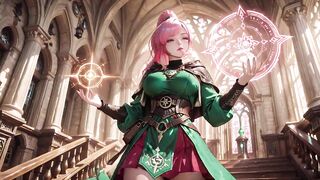Deep Squat Teasing Below the Massive Magic Array, Green Battle Gear Stretched Constricted.