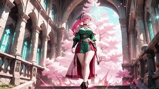 Deep Squat Teasing Below the Massive Magic Array, Green Battle Gear Stretched Constricted.