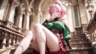 Deep Squat Teasing Below the Massive Magic Array, Green Battle Gear Stretched Constricted.