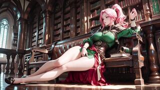 Deep Squat Teasing Below the Massive Magic Array, Green Battle Gear Stretched Constricted.