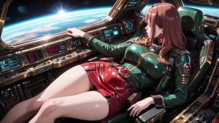 Redhead Commander in Green Sci-fi Uniform! Idle, Teasing Vibes During the time that Playing with Candlelight on the Spaceship Bridge.