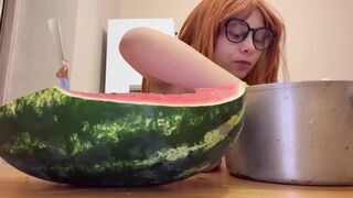 Giantess Stepsister Eats Watermelon and Is Really Slutty Whilst Small Stepbrother Watches Giantess Stepsister Eat